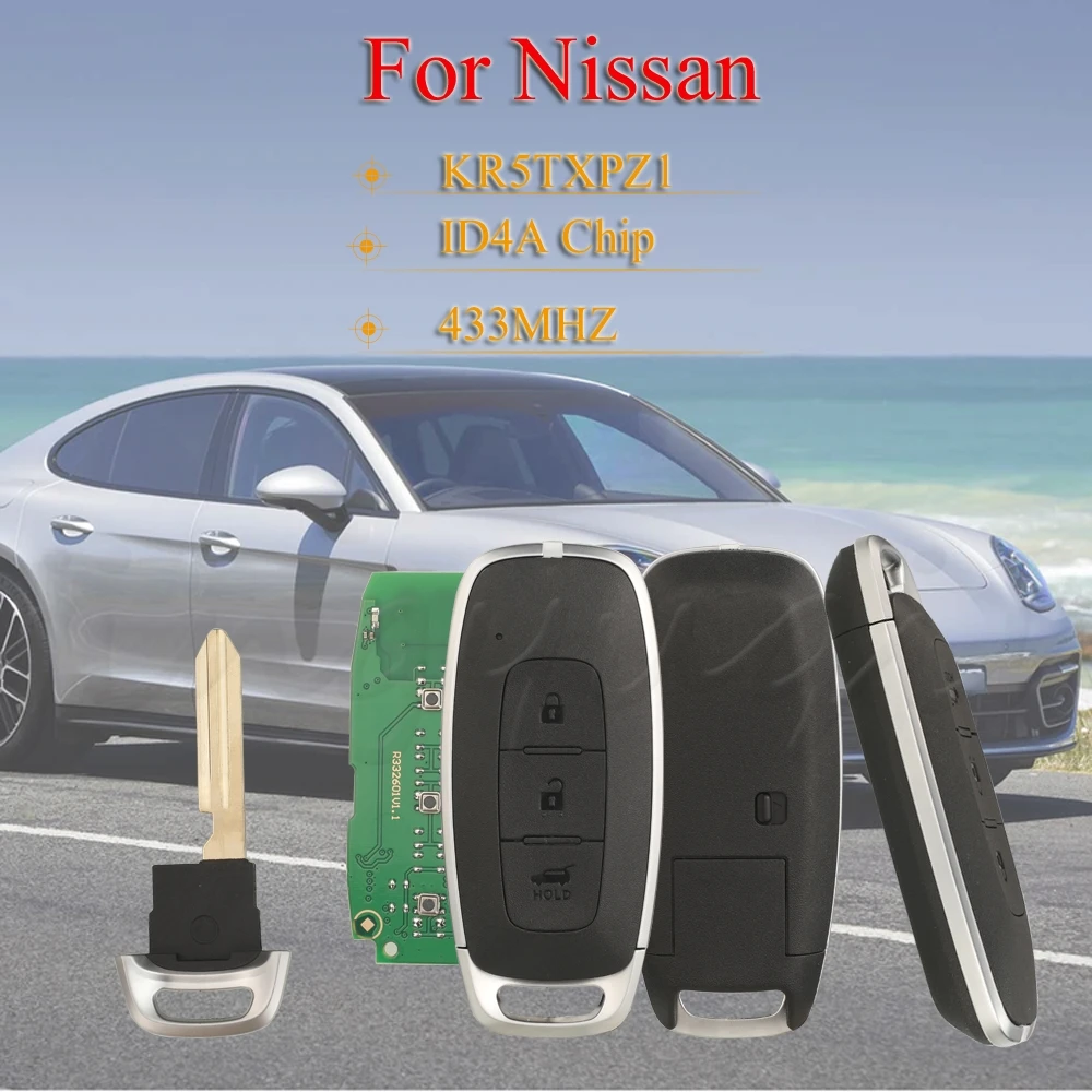

jingyuqin For Nissan Fccid:KR5TXPZ1 The new product launches car key 3Buttons Smart card Remote Car Key Fob 433MHZ ID4A Chip