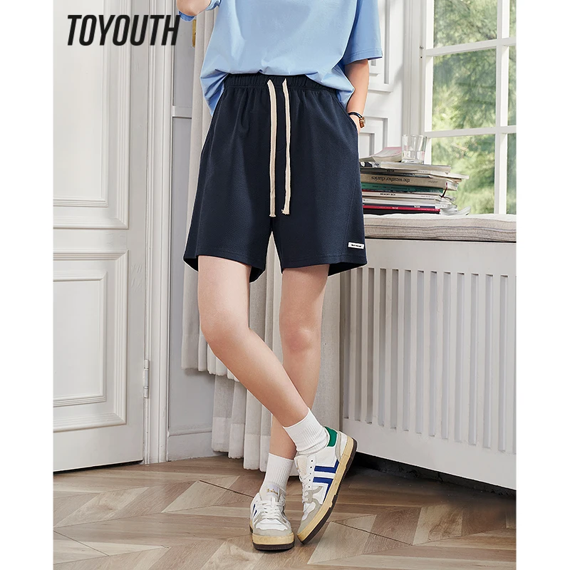 Toyouth Women Short Sweatpant 2023 Summer Elastic Waist Straight Loose Trousers Four Color Comfort Casual All-match Sport Pant