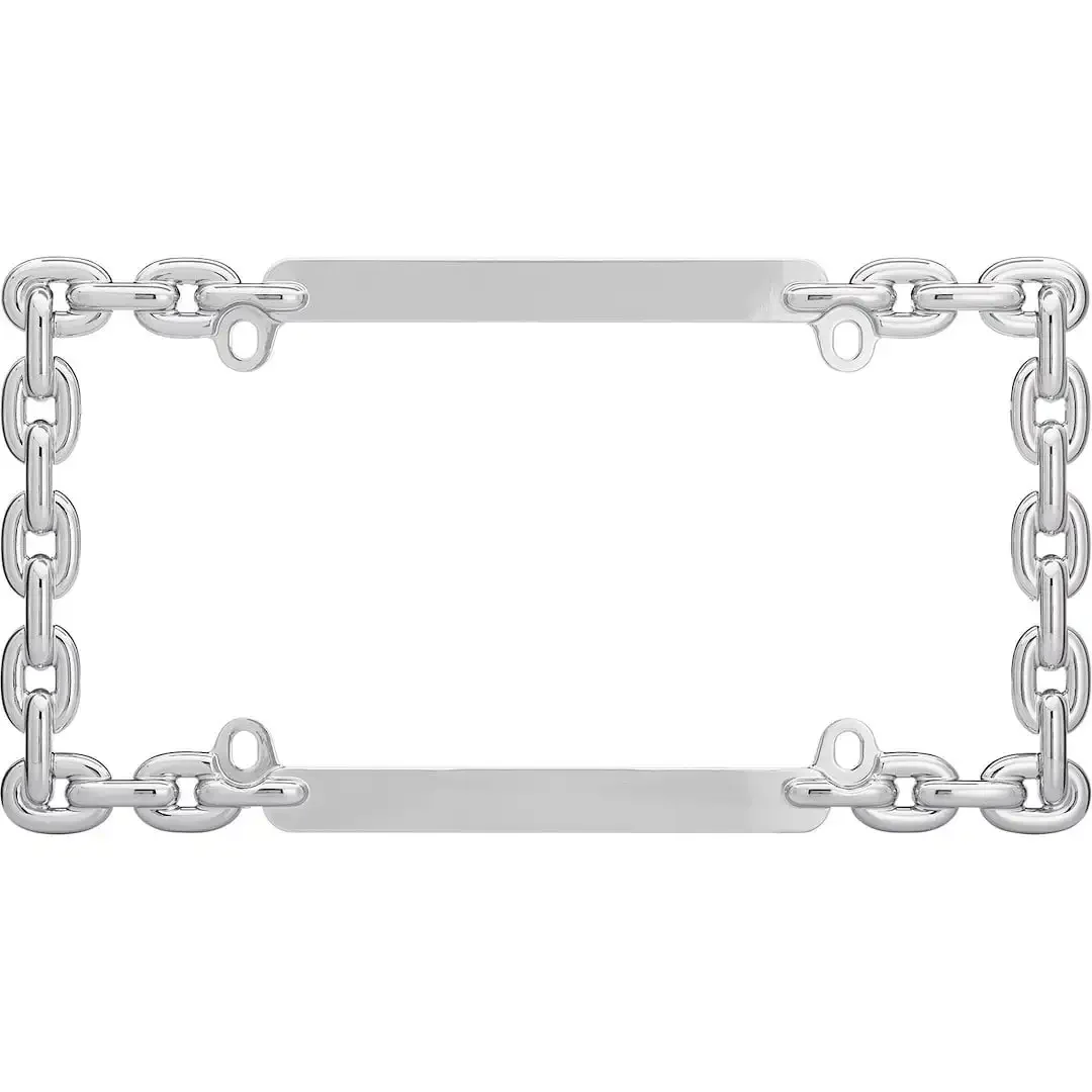 

License plate frame, chain, chrome plated, durable zinc die-cast metal frame, easy to install
