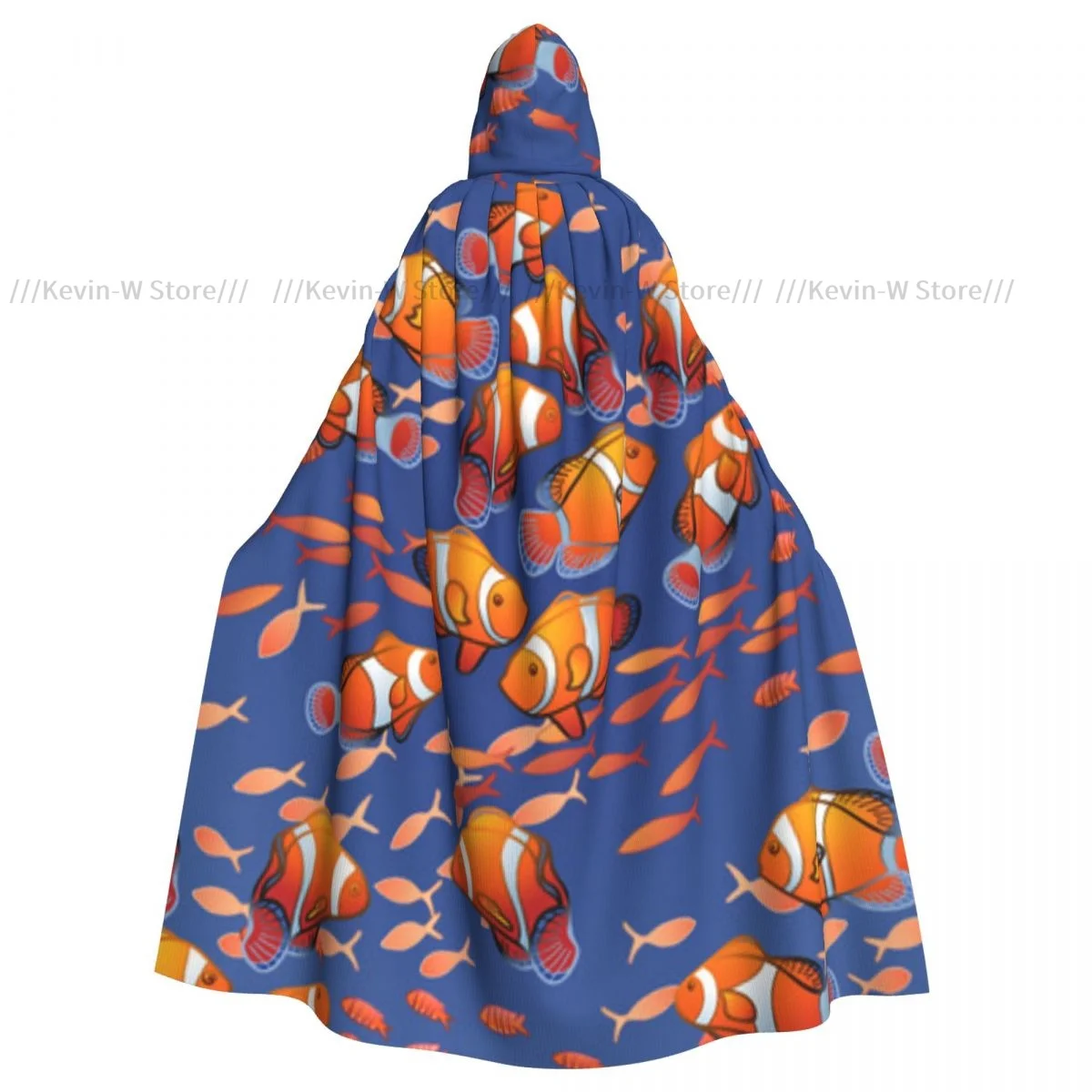 Unisex Adult Ocean Fish Pattern Cloak with Hood Long Witch Costume Cosplay