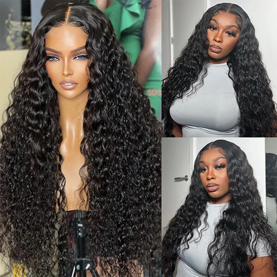 Deep Wave 13x6 transparent lace front perruque Brazilian Curl perruque Deep Wave Lace front perruque pré - peluche