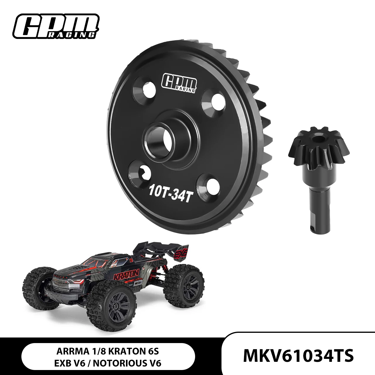 

20CrMnTi Steel Main Diff Gear&Input Gear 34T/10T/1.3M Kraton V6 Notorious V6 EXB