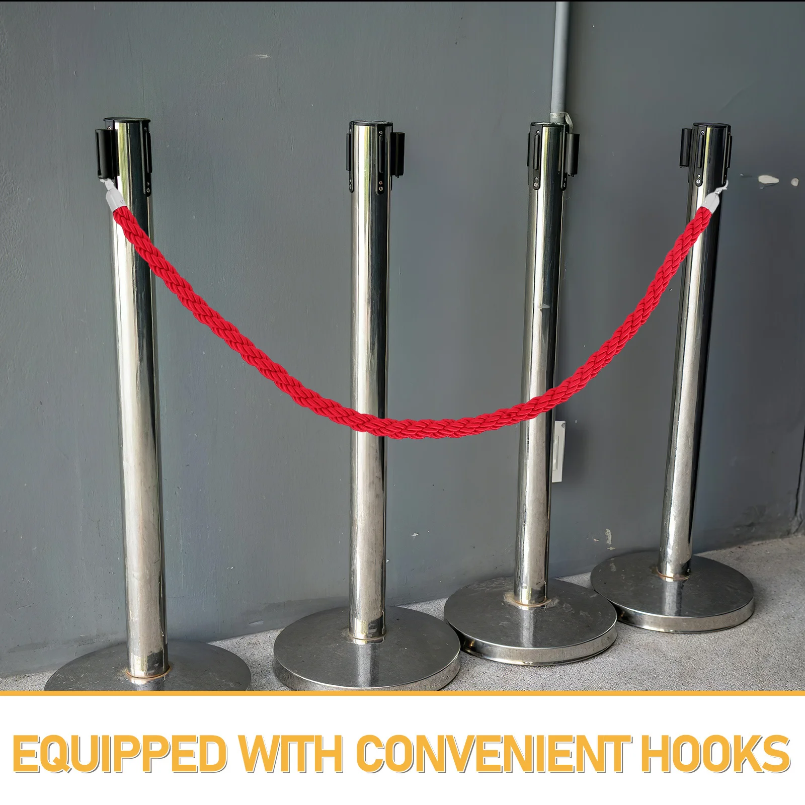 1.5M Queue Barrier Rope Braided Safety Stanchion Replacement Crowd Control Divider For Events Theaters Hotels Airports -