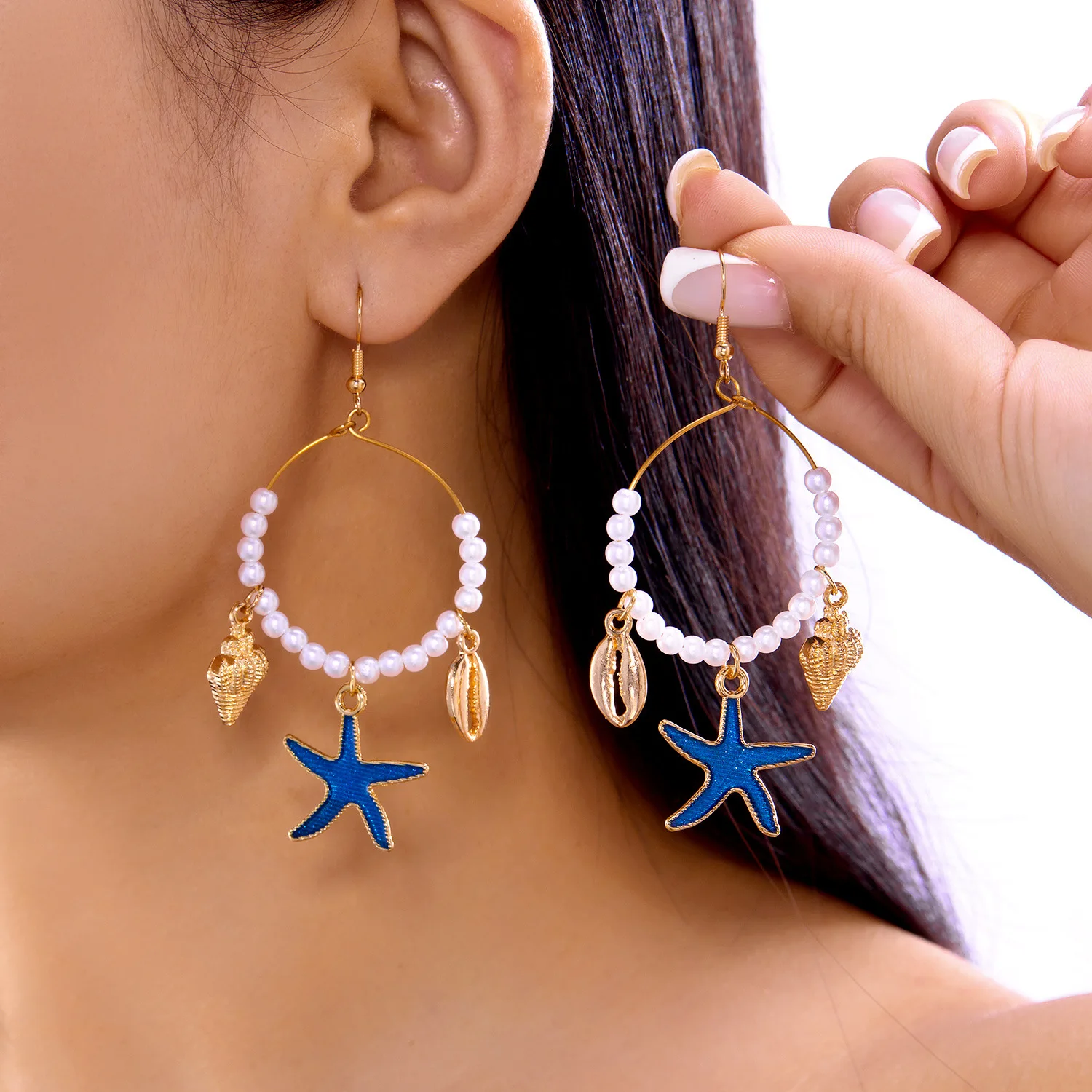 

New Style Ceramic Fish Earrings for Women Girls Boho Colorful Beads Shell Starfish Alloy Earrings Summer Beach Jewelry Gift