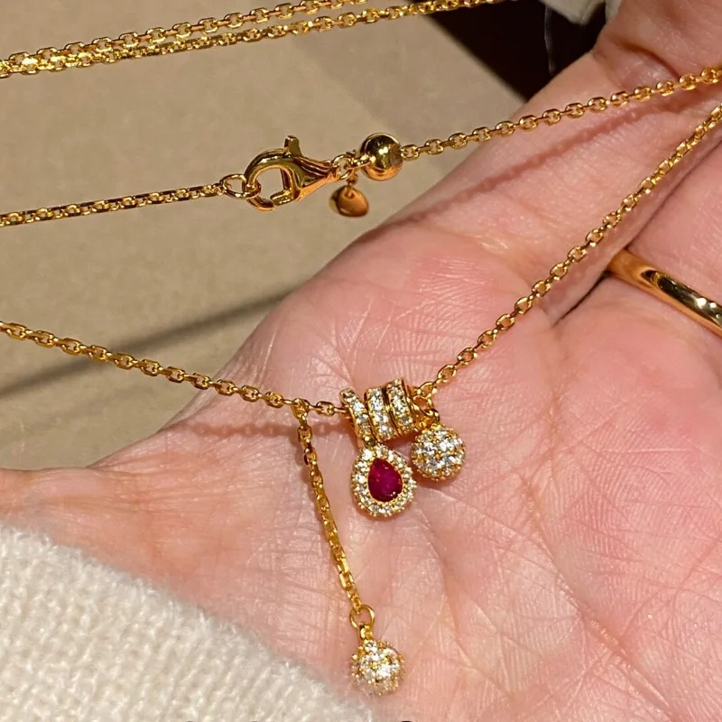 خمر رائعة فاخرة روبي الكرة الصغيرة قلادة مطعمة الماس موضة شرابات طوق سلاسل مجوهرات الزفاف الجميلة #3