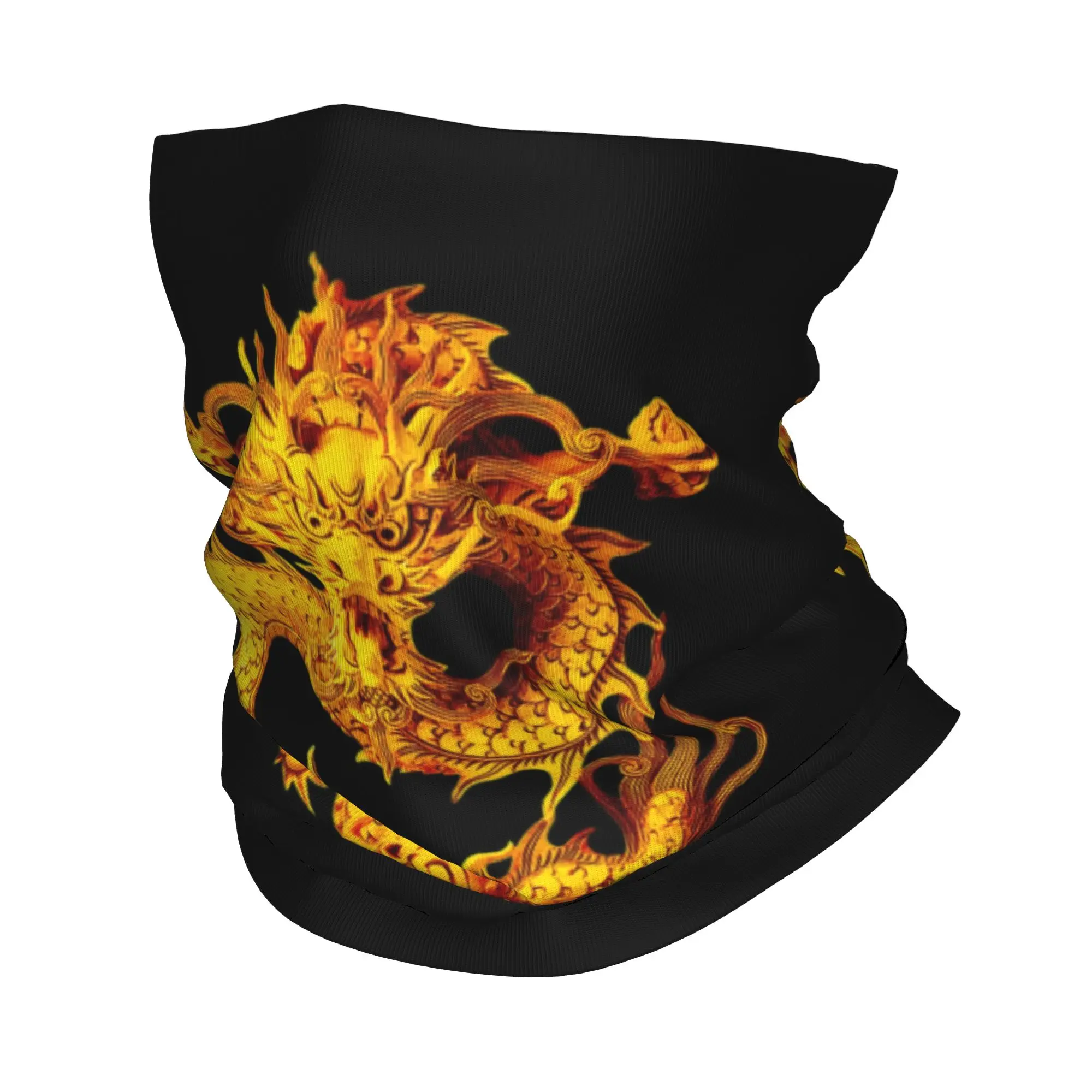 Custom Chinese Golden Dragon Bandana Winter Neck Warmer Men Windproof Wrap Face Scarf for Hiking Asian Oriental Style  Headband