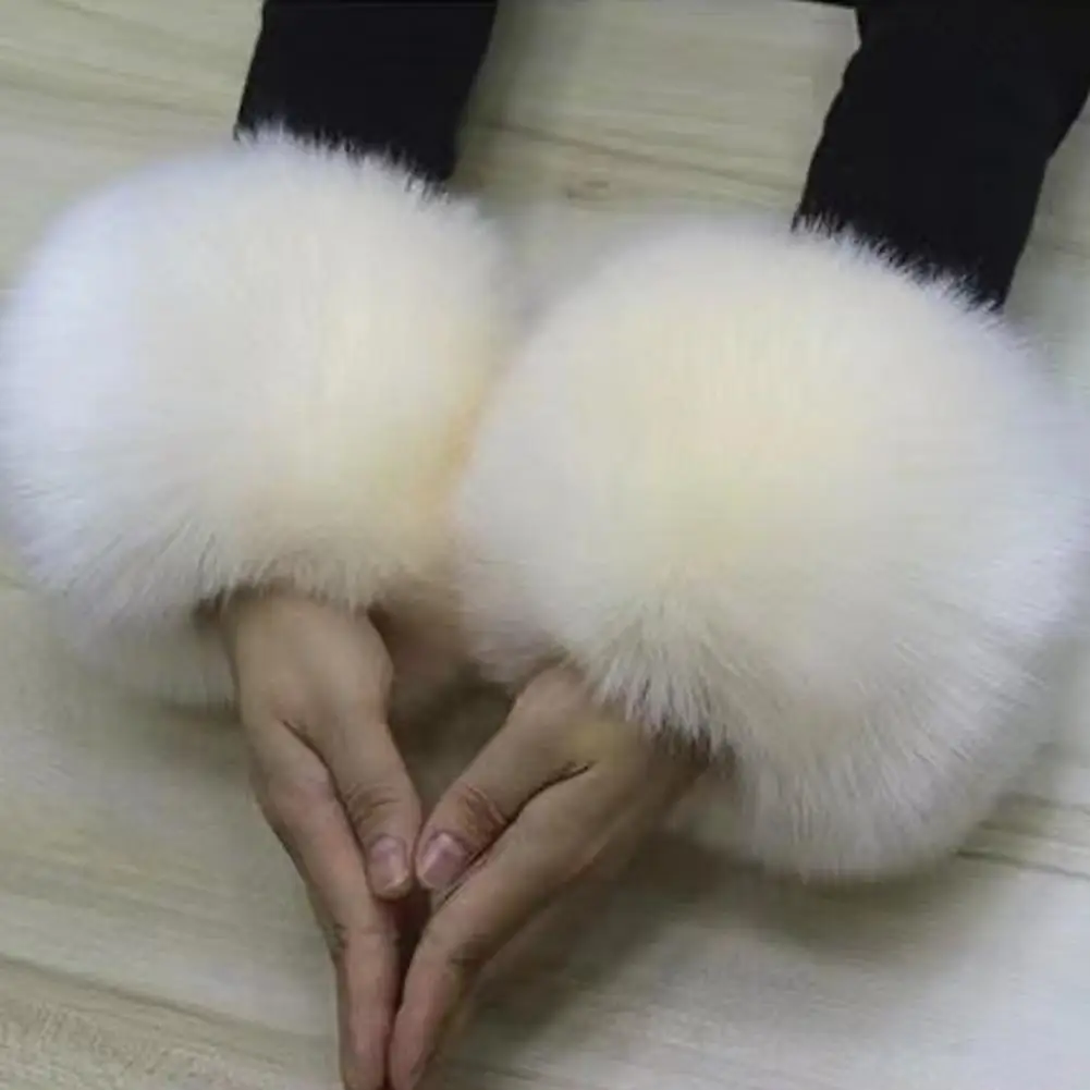 1 paire de chauffe-poignets en fausse fourrure pour femmes, manchettes moelleuses en peluche, housse thermique coupe-vent pour vestes et pulls