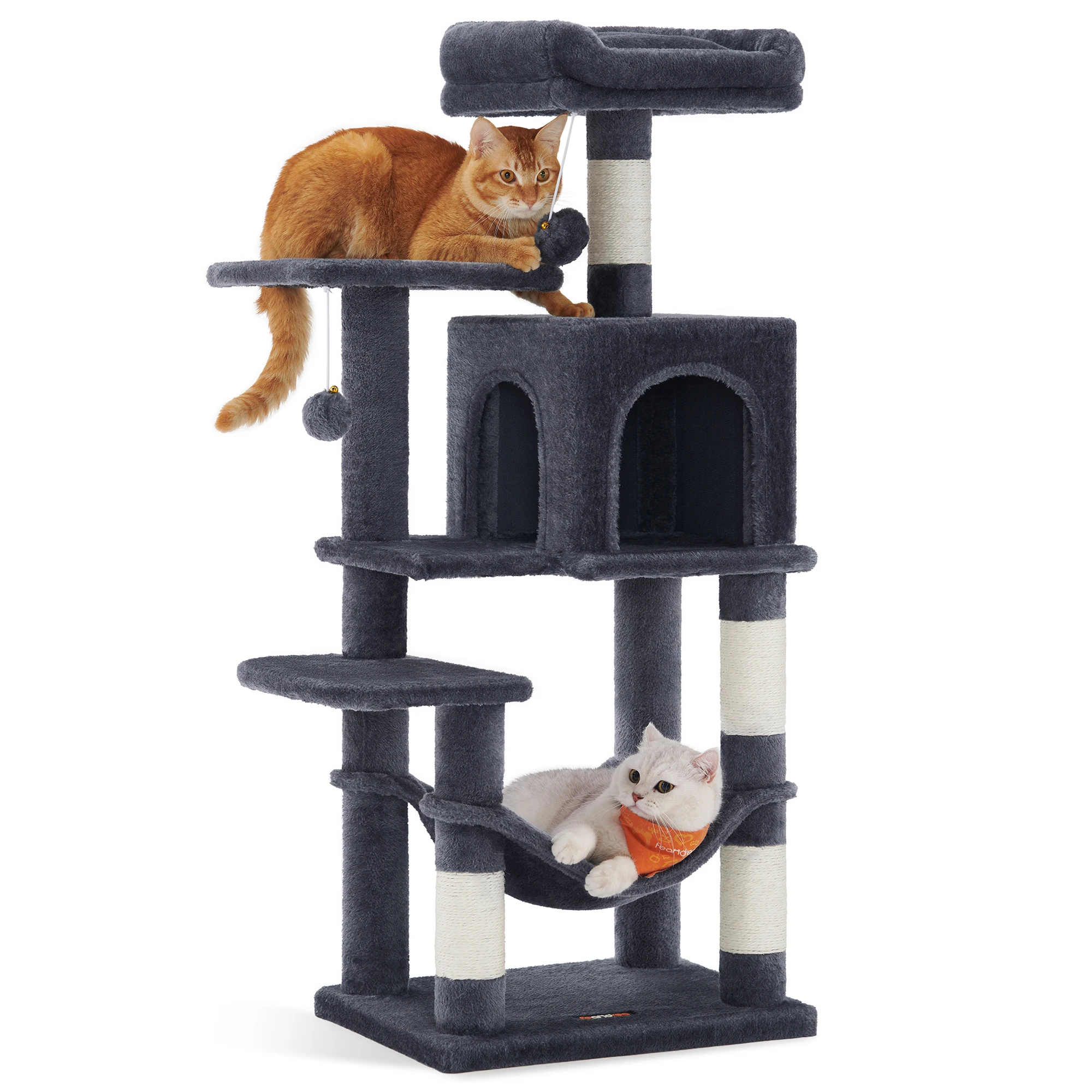 Árbol FEANDREA para Gatos 112 cm: 4 Postes, 2 Plataformas, Hamaca y Cueva 🐾