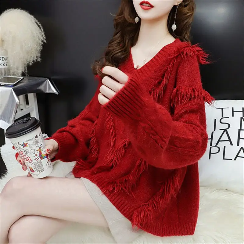 Lazy Style Pullover Sweater for Women's Autumn New Loose Korean Version Like Internet Celebrity Versatile Outerwear Knit Sweater