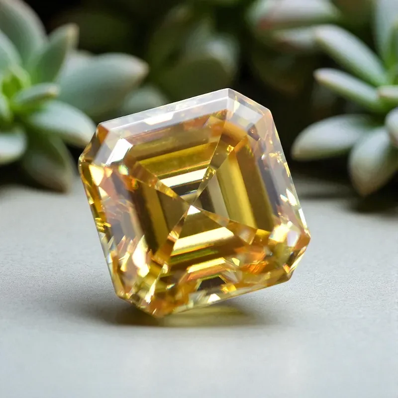

Moissanite Stone Asscher Cut Champagne Color Extremely Shiny Quality DIY Charms Ring Necklace Earring Main Materials