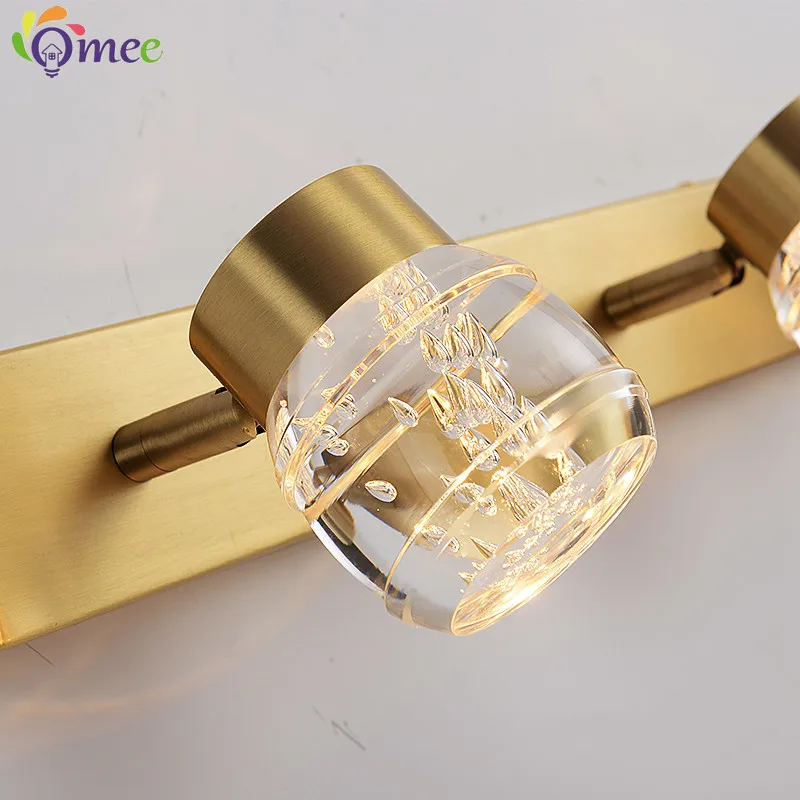 Lámpara Led de cristal para espejo, luz de maquillaje moderna para baño y dormitorio, 110V, 220V, resistente al agua, cristal acrílico dorado, luces de pared para tocador