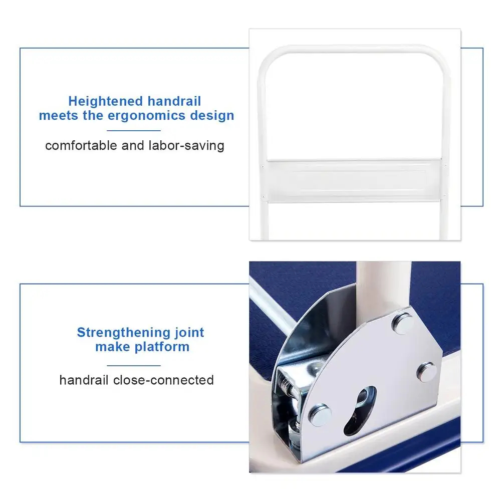 عربة منصة شديدة التحمل بوزن 660 رطل، شاحنة يدوية قابلة للطي مع 4 عجلات، لوازم المستودعات المتحركة، منصة زرقاء مقاس 35.5 بوصة × 24 بوصة