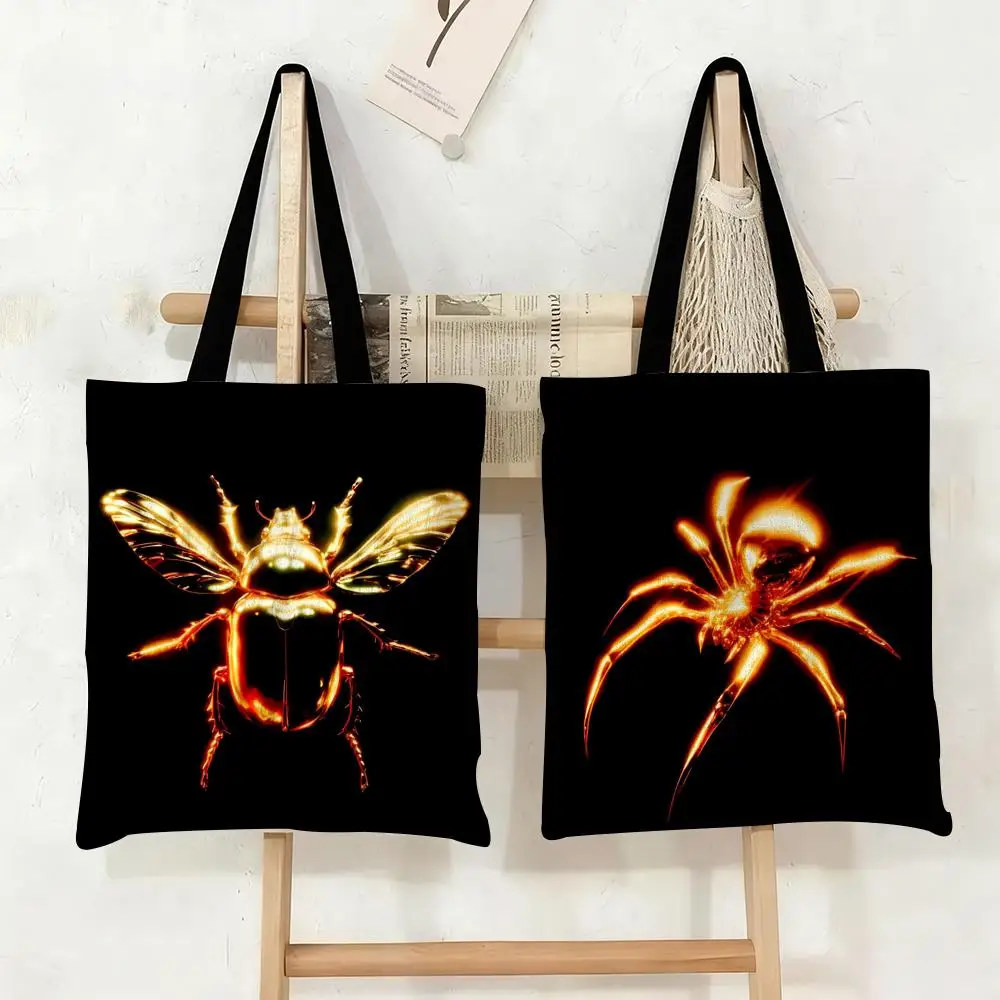 

Golden Insect Storage Bags Canvas Tote Bag Large Capacity Double-Sided Print Reusable Shopping Bag Eco-Friendly Shoulder Bag