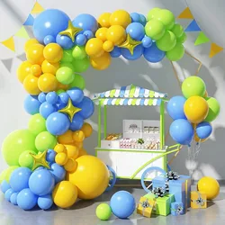 100Pcs Blue Yellow Fruit Green Balloon Flower Ring Set Summer Tropical Four Point Star Aluminum Film Balloon Decoration