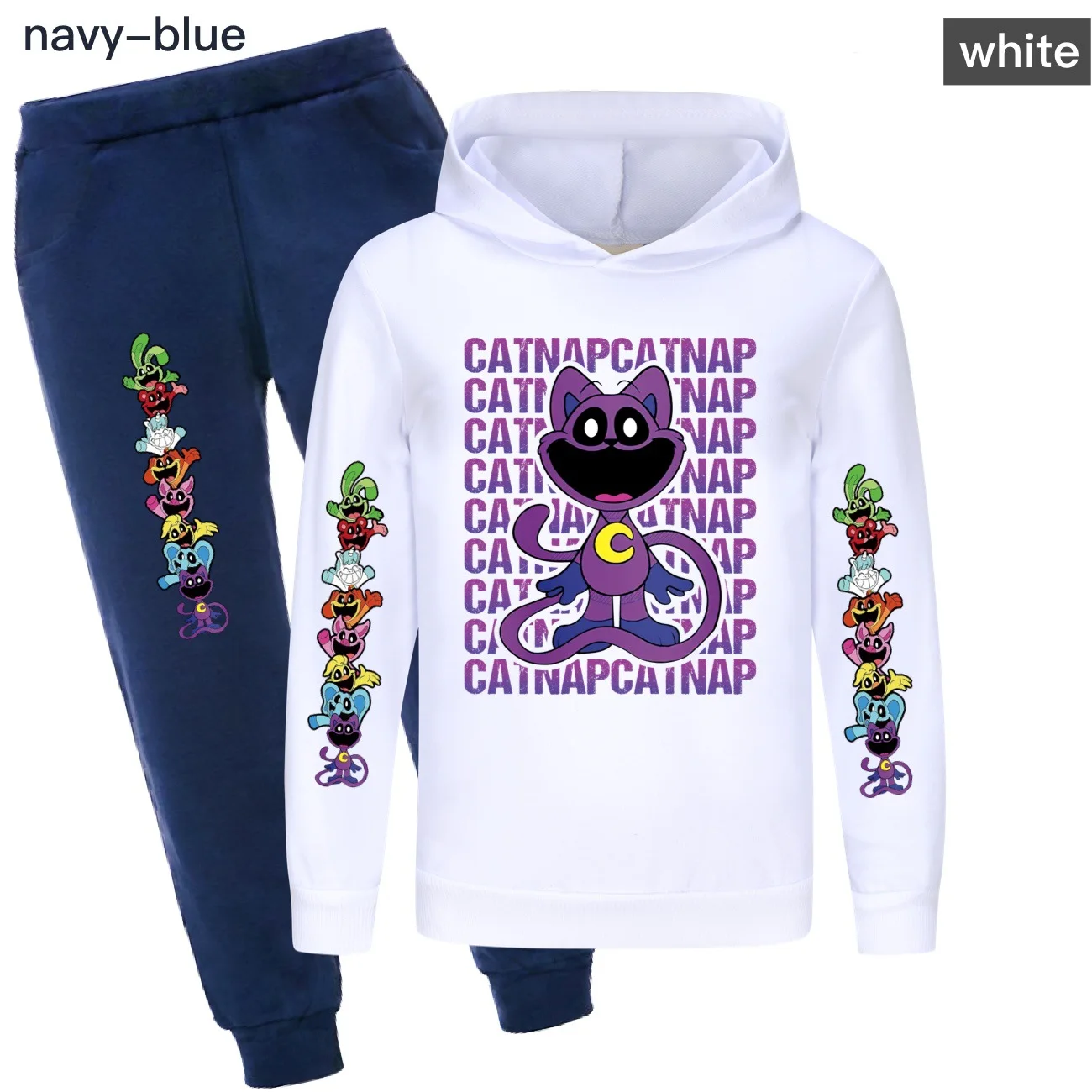 Cartoon Smiling Critters Cat Nap Kids Clothing Sets Boys Girls Sweatshirt Long Sleeve Children's Sport Suits Hoodies+Pants Sets