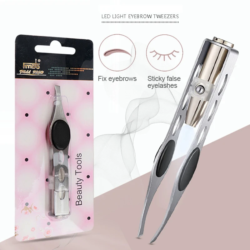 1PC LED Eyebrow Tweezer Oblique Tip Stainless Steel Eyebrow Trimming Clip Eye Hair Removal Prune False Eyelash Clamp Makeup Tool