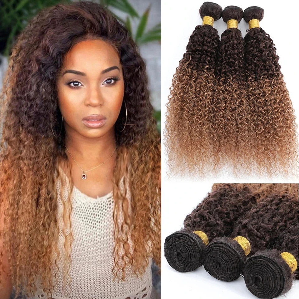 

12A Ombre Пучок человеческих волос Ombre Вьющиеся 1/3/4 Пучки человеческих волос 100% необработанные девственные бразильские Ombre Кудрявые вьющиеся человеческие волосы