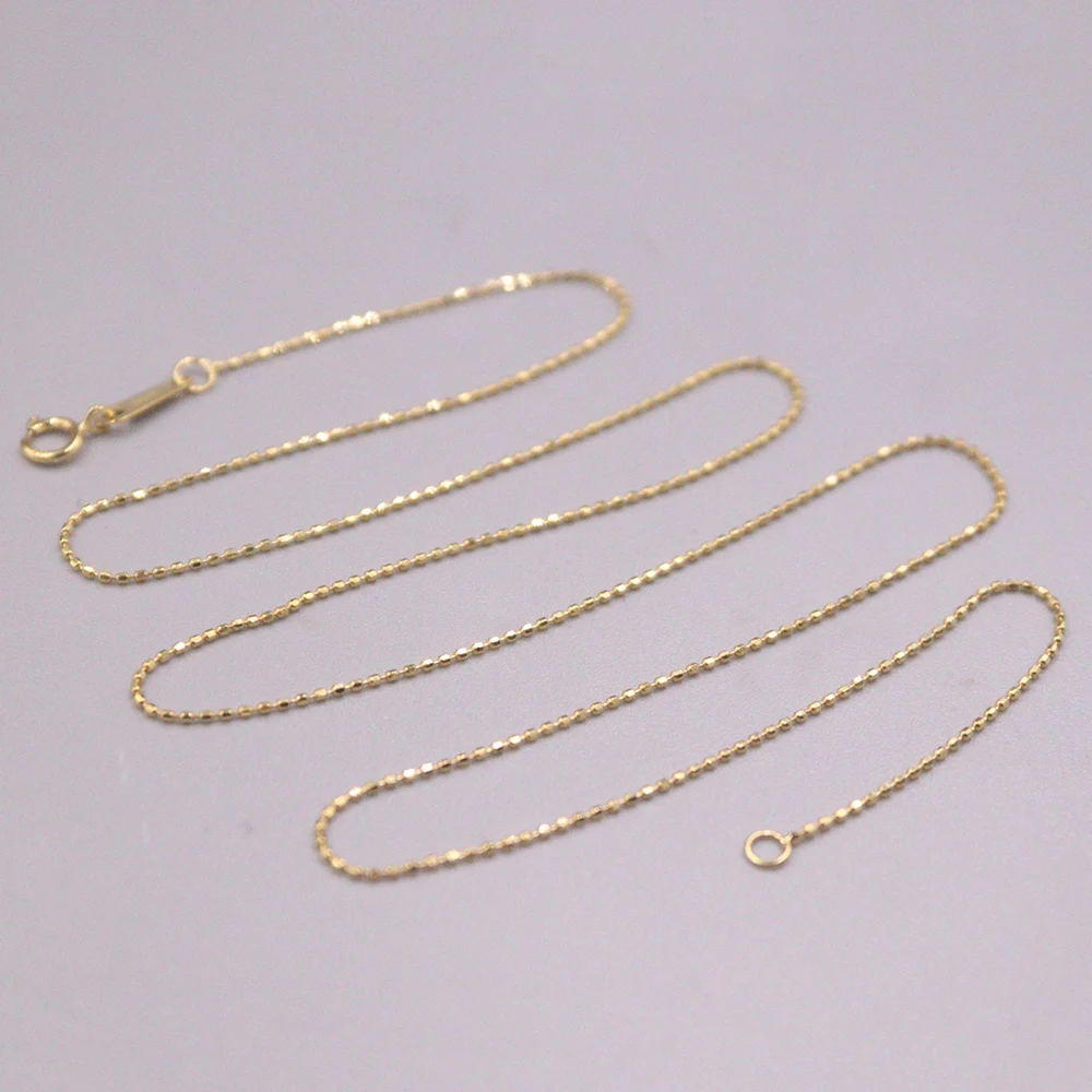 

Pure Solid 18k Yellow Gold Lucky Mini Carved Beads Link Chain Necklace 45cm