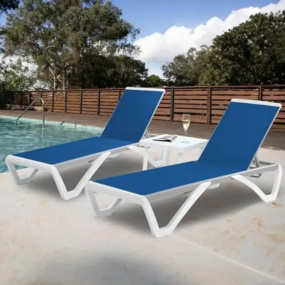 Outdoor Reclining Adjustable Chaise Lounge Chair Aluminum Legs Relaxing Sunbathing Beach Poolside Patio Lounge Set Easy to Clean