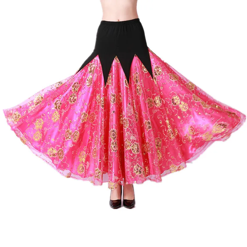 Modern Dance Purple Skirt Competition Dress Ballroom Dance Big Swing Skirt Waltz Long Skirt Sequin Dance Skirt