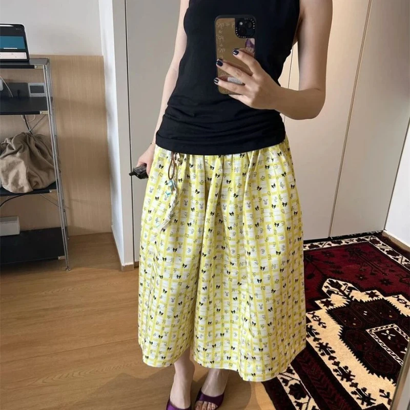 High Waist Printing Loose All-match Street Casual Midi Dress Summer New Youth Korean A-line Skirt Casual Trend Women Clothing