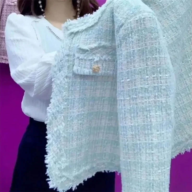 Primavera e autunno nuove signore cappotto di lana fiore grossolano giacca da donna temperamento di fascia alta celebrità corto slim casual top