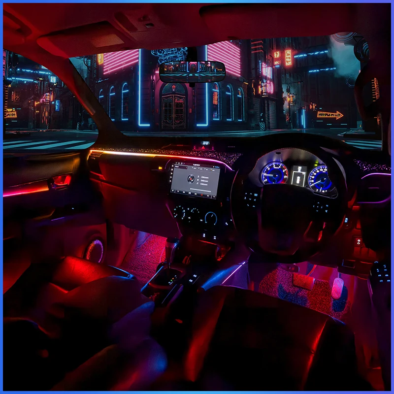 64 Colors Beat-Sync LED Dynamic Ambient Lighting for Toyota Hilux 2015-2024 Multi-Color Interior Light System