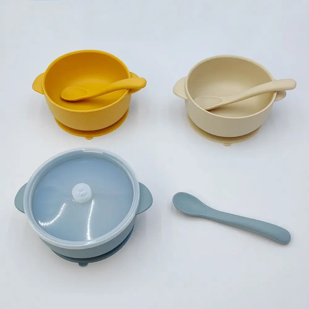 

Набор: миска с крышкой и ложкой, детская миска на присоске, прочная водонепроницаемая силиконовая тарелка на присоске, нескользящая, устойчивая посуда для кормления