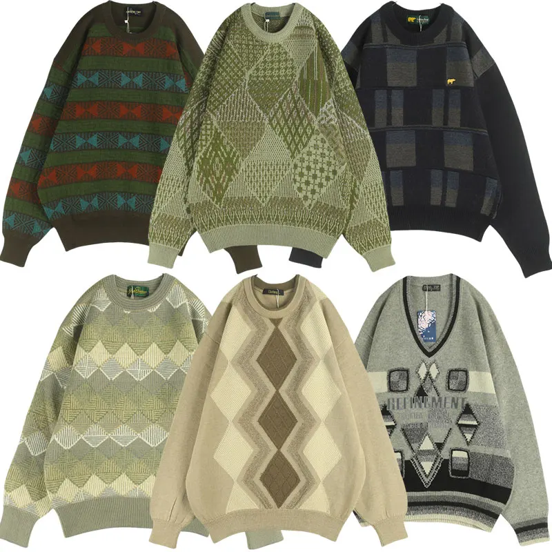 

Loose Oversized Striped Cartoon Patterned Vintage Fair Isle Neutral Sweater Winter Women's Faion Sweet Sle round Ne