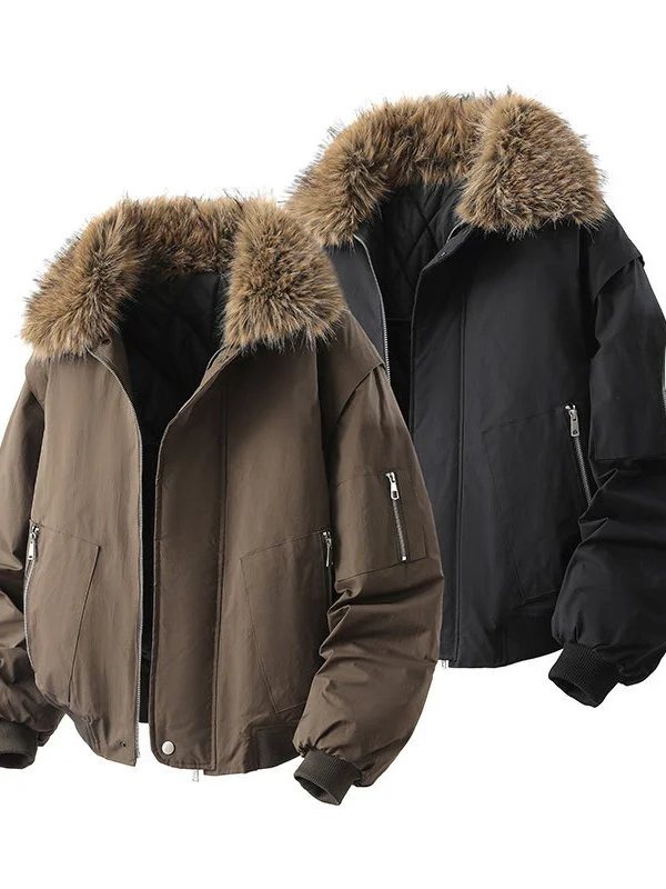 

Мужская хлопковая куртка со съемным большим меховым воротником American Sle, зимняя теплая рабочая одежда, пальто с застежкой-молнией и капюшоном