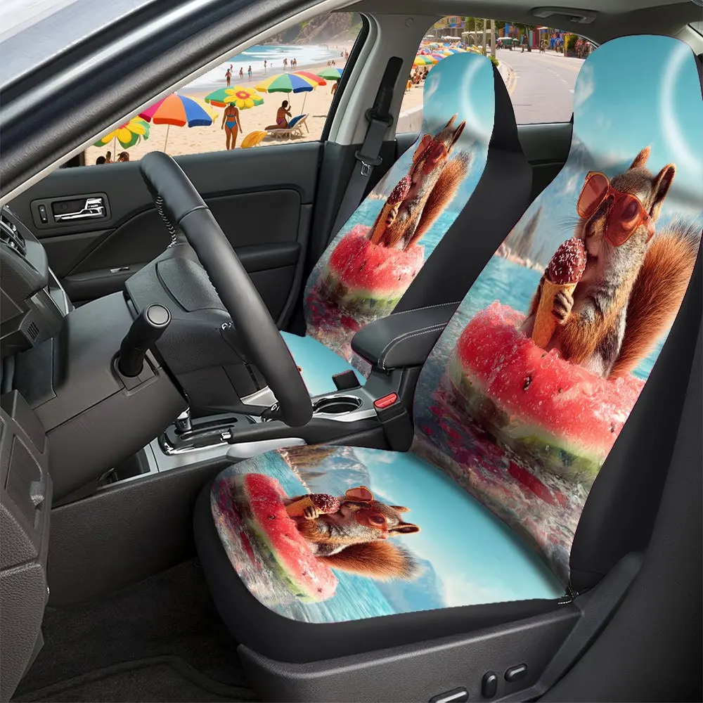 Complete Set Of Floral Print Car Seat Covers, Featuring Five Pieces For Front And Rear Seats, Made From Premium Polyester Materi