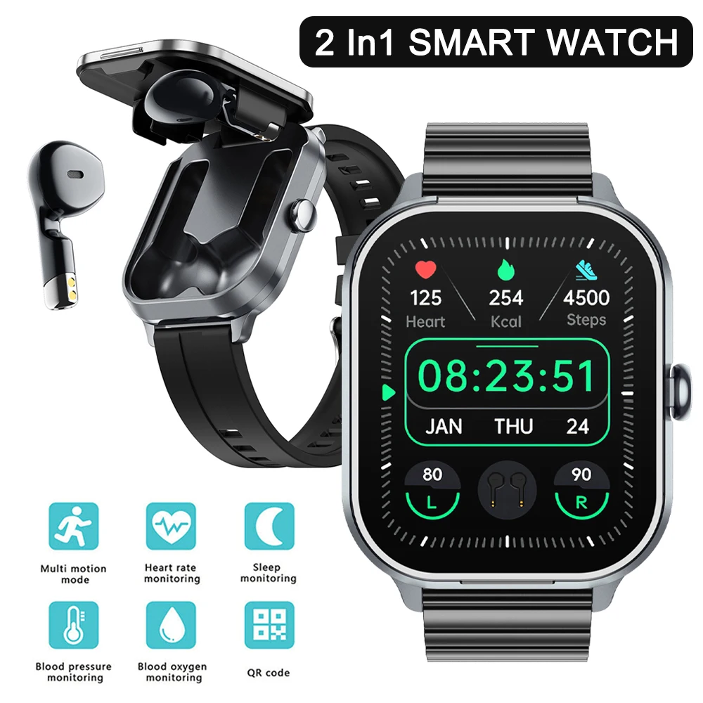 

D8Pro Headphone Smart Watch 2-In-1 Wireless Bluetooth Headphones Heart Rate Blood Pressure Monitoring Fitness Sports Smartwatch