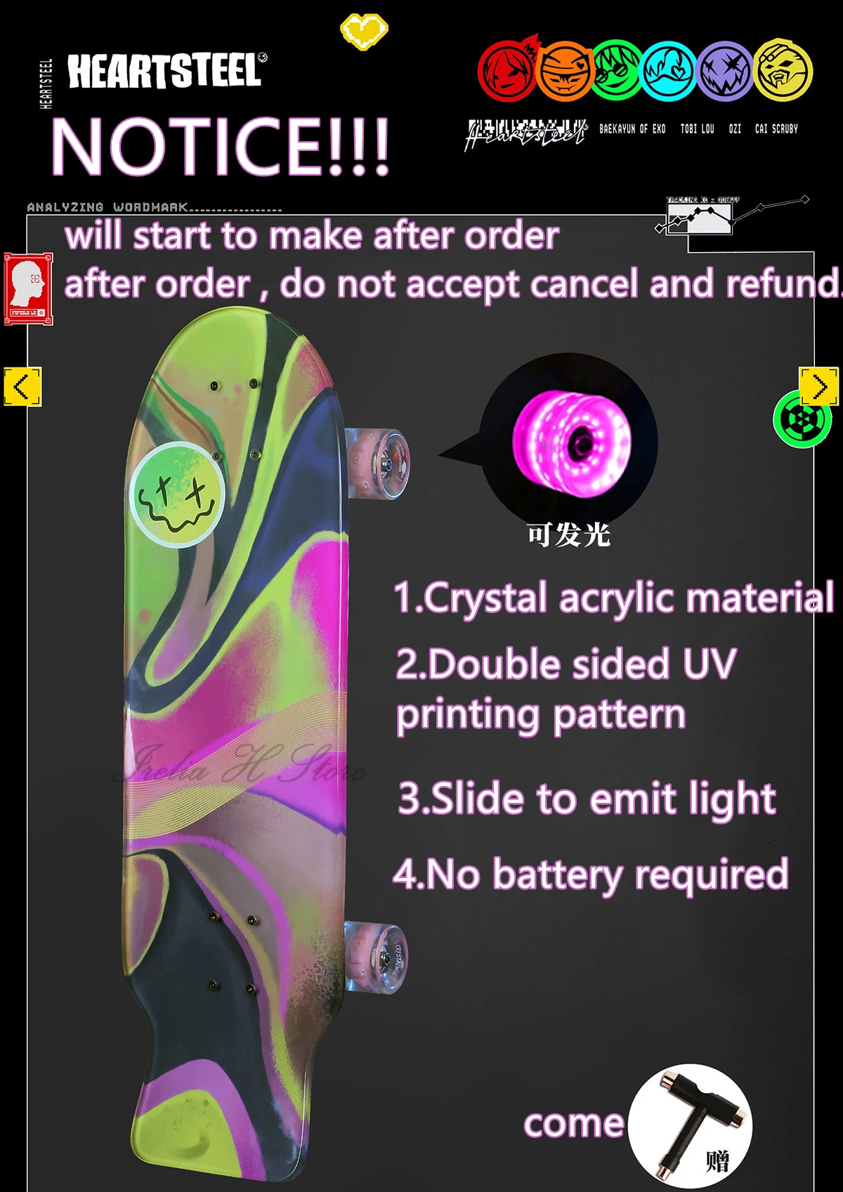 Irelia H Store EZ from LOL HEARTSTEEL Ezreal Skate Skateboard Cosplay props image 2