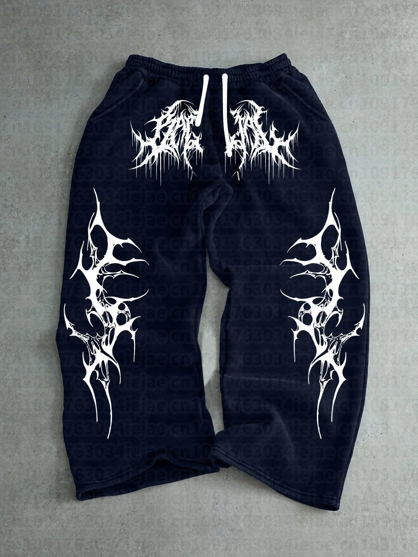 Herren Kinder Gothic Vertikale Grafik Weite Jogginghose mit Kordelzug Lose Gerade Baggy Y2K Dark Punk Streetwear Hose. – Detail 6