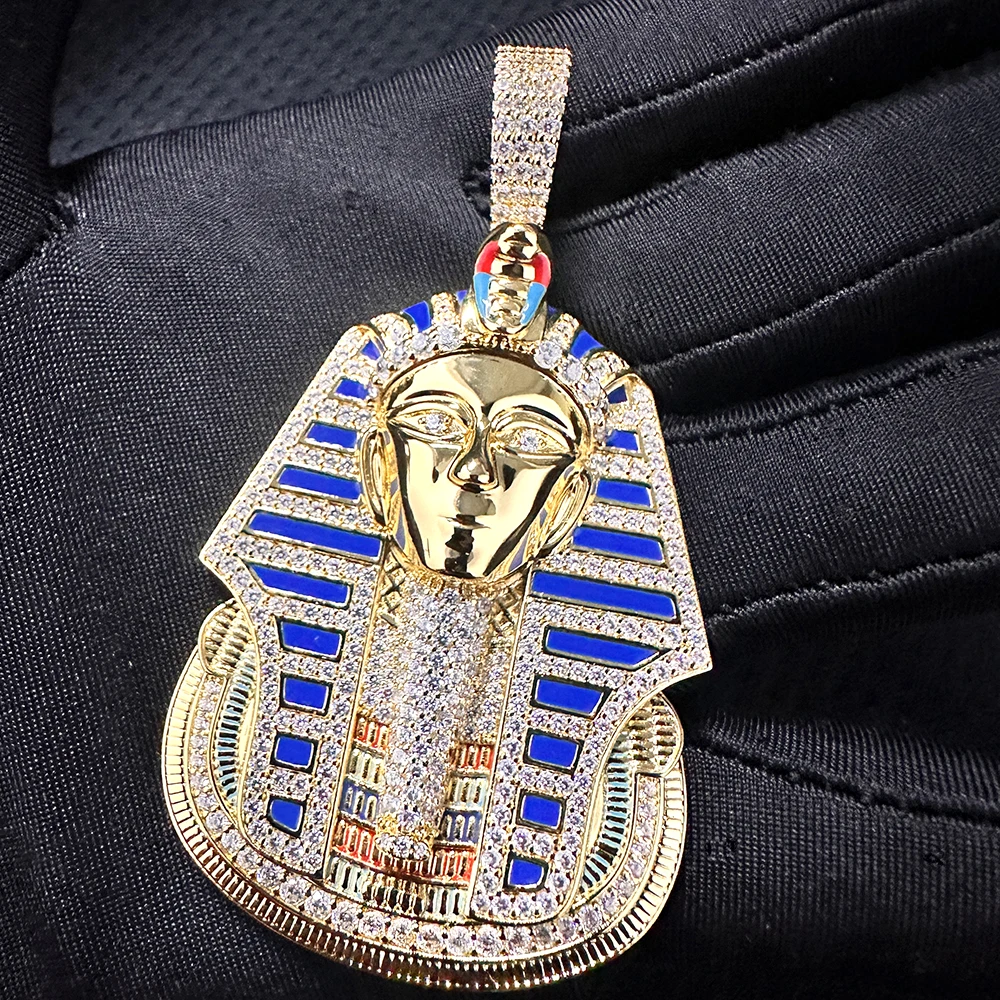 Anztilam High Quality Egypt Pharaoh Pendant Big Size Iced Out Pendant Necklaces For Men Link Chain Women Zircon Hip Hop Jewelry