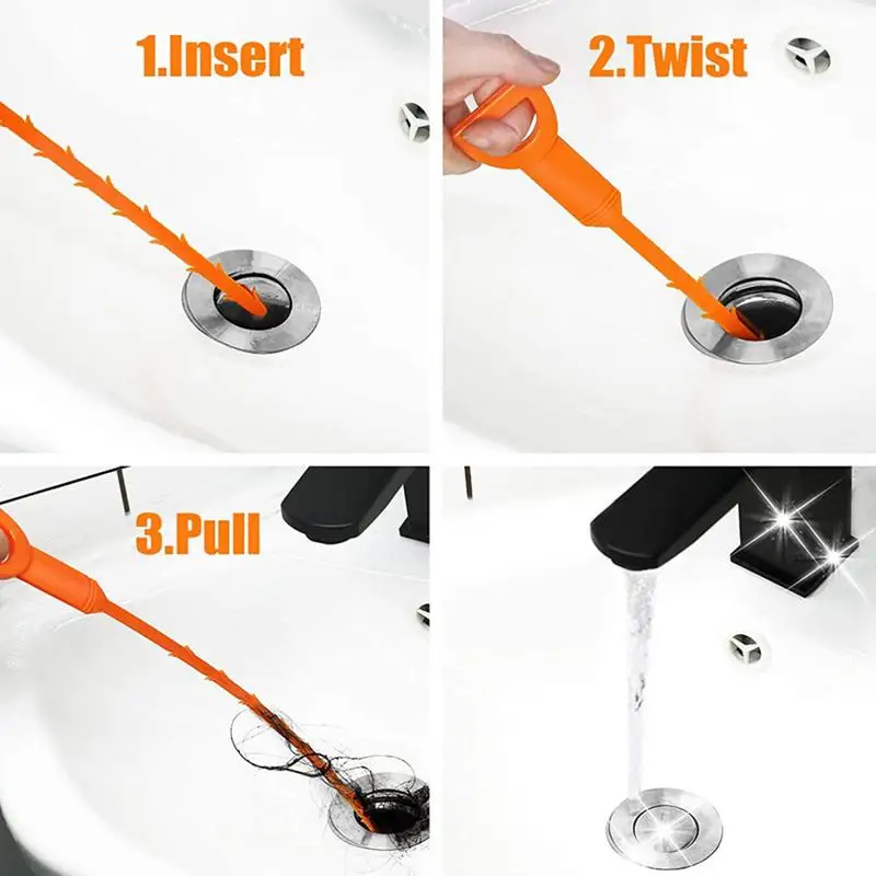 20 Inch 6 Pcs Drain Opener Hair Clog Remover Sink Snake for Sewer Kitchen Sink Bathroom Tub Toilet Clogged Drains Relief