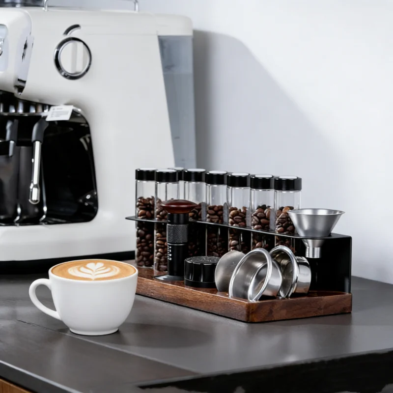 

8 Coffee Bean Storage Tanks (With Funnels) - Transparent, Lidless Containers - Spherical Test Tube Racks - One-Way Exhaust Valve