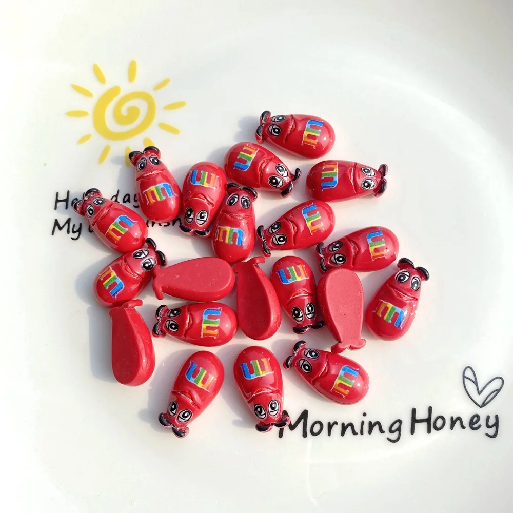 20Pcs Cartoon M Beans Chocolate Candy Flat back Resin Cabochon Fake Food Fit Phone Decoration DIY Hair Bows Center Accessories