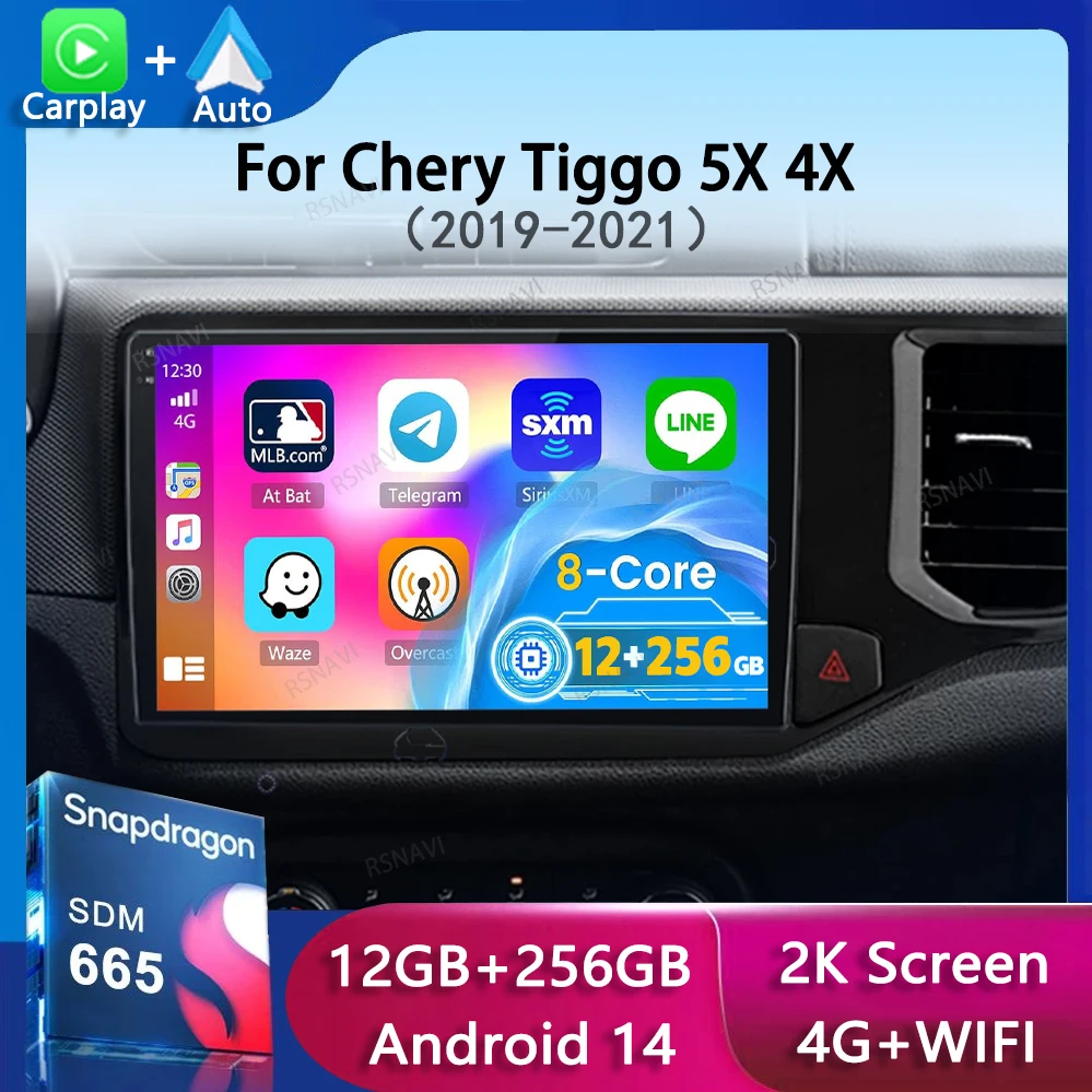 

Автомобильное радио Android 14 Carplay для Chery Tiggo 5X 4X 2019 2020 2021, мультимедийный видеоплеер, GPS-навигация, стерео аудио DSP