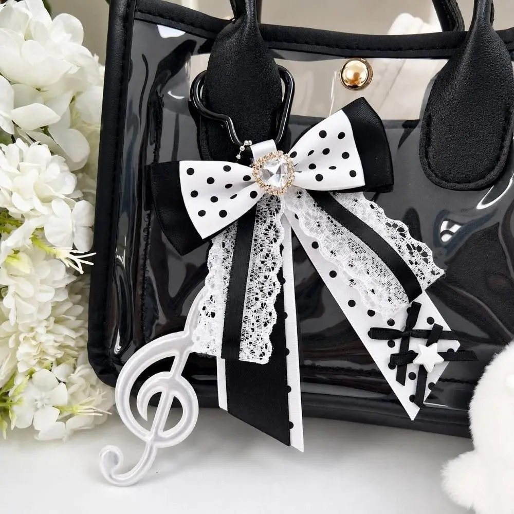 Rhinestones LolitaPolka Dot Musical Note Bow Bag Pendant Long Streamers Lace Design Itabag Keychain Charm Handmade Jewelry