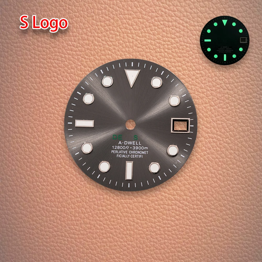 Sロゴ文字盤 28.5mm NH35 サン グラデーション文字盤 NH35/NH36 日本製ムーブメント対応 C3 グリーン夜光時計改造アクセサリー