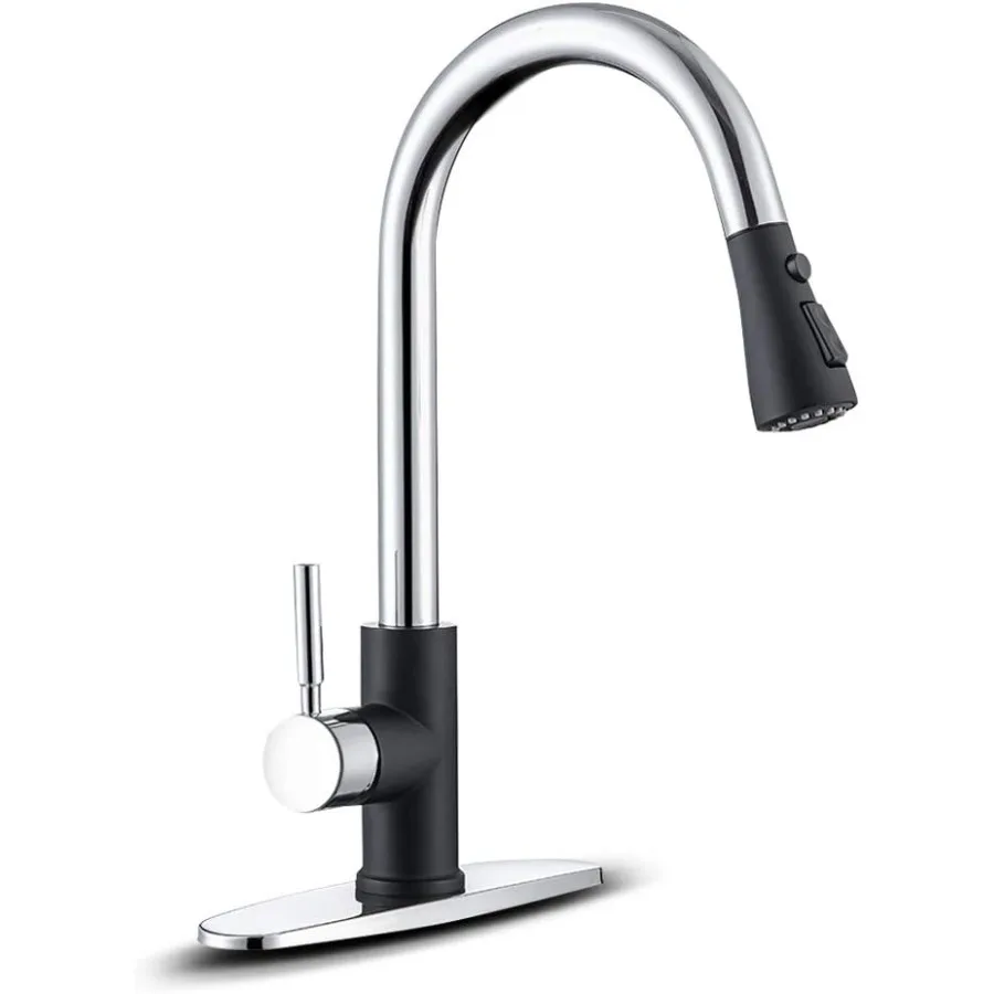 Kitchen Sink Faucet Pull Down Kitchen Faucet Black and Chrome Kitchen Faucet with Sprayer Stainless Steel Single Handle one or