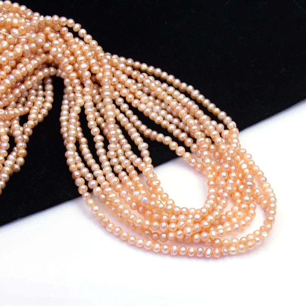 3-4mm White 1Strand Natural Freshwater Pearl Beads Strand Near Round Shaped Jewelry Making DIY Necklace Bracelets Accessories