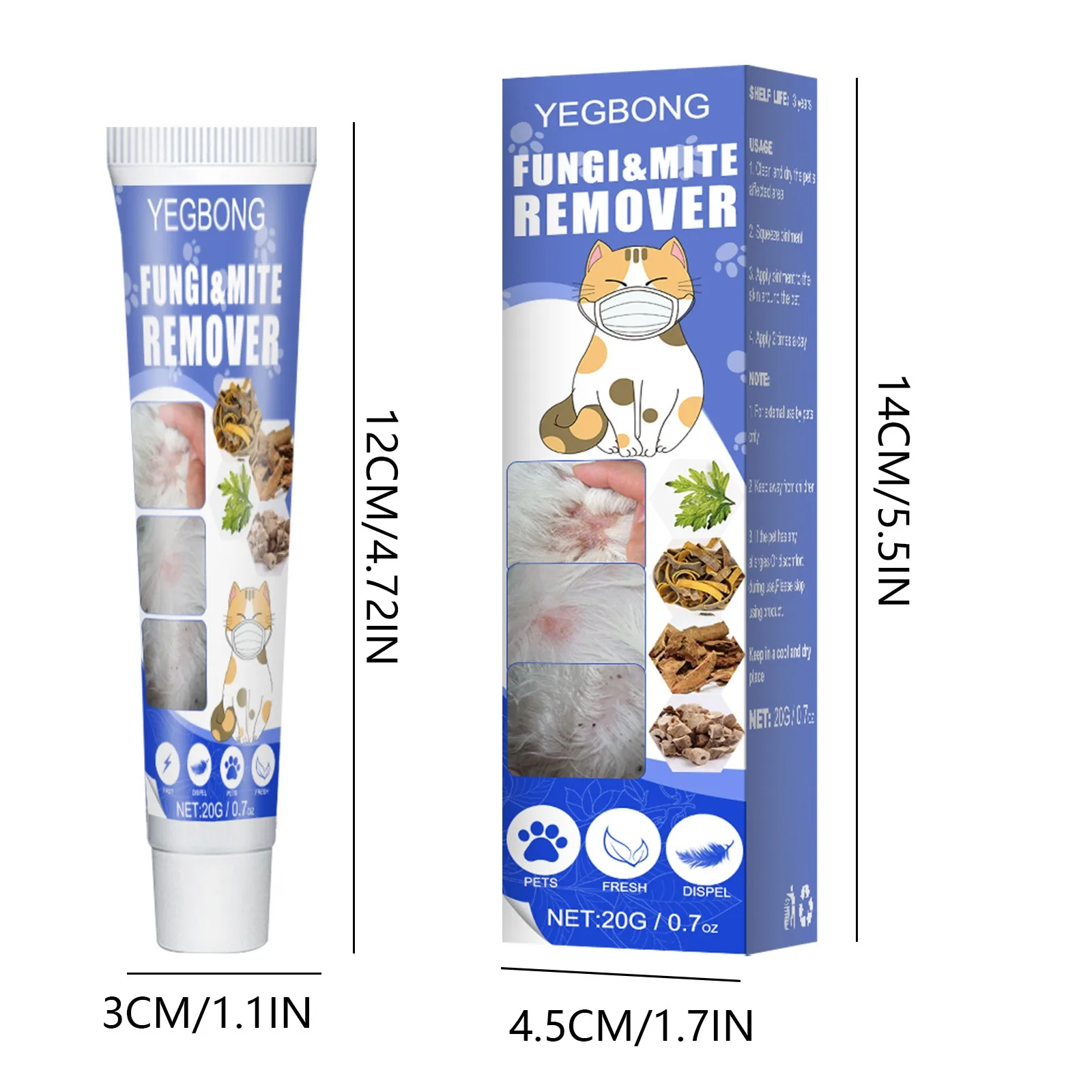 Pet Mite and Ringworm Remover Cream Skin Anti-Itch Cat Fungus Removal Mite Ringworm External Care