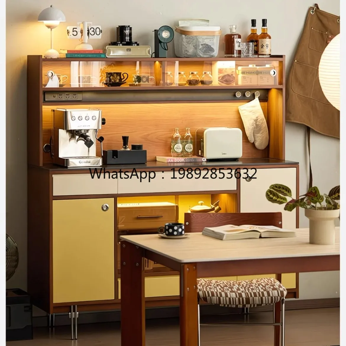 LYY خمر نمط الخشب الصلب خزانة جانبية الحائط التخزين المتكامل غرفة المعيشة المنظم خزانة خزانة مشروبات الشاي القهوة #3