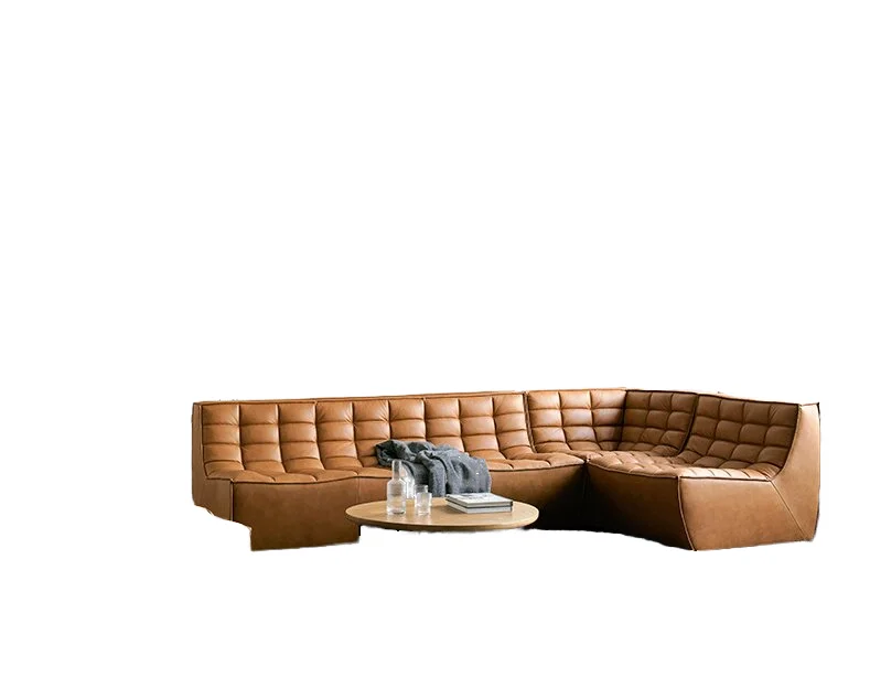 

-For Minimalist Leather Three-Seater Corner Sofa Set Straight Row Extendable Feature for Villa Living Room Furniture&