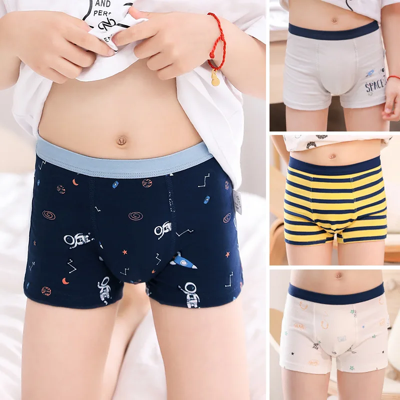 4piece/pack Teen Underwear Cotton Children Breathable Boxer Shorts Cartoon Elephant Print Underpants for Toddler Boys 4 8 12 14Y