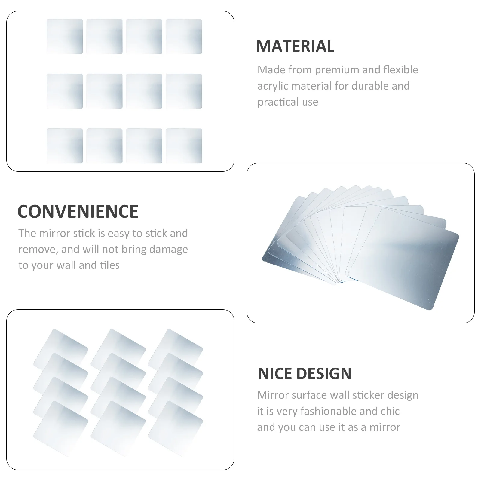 

12 Pcs Self Adhesive Mirror Tile Peel and Stick Decorative Tiles Decals Home