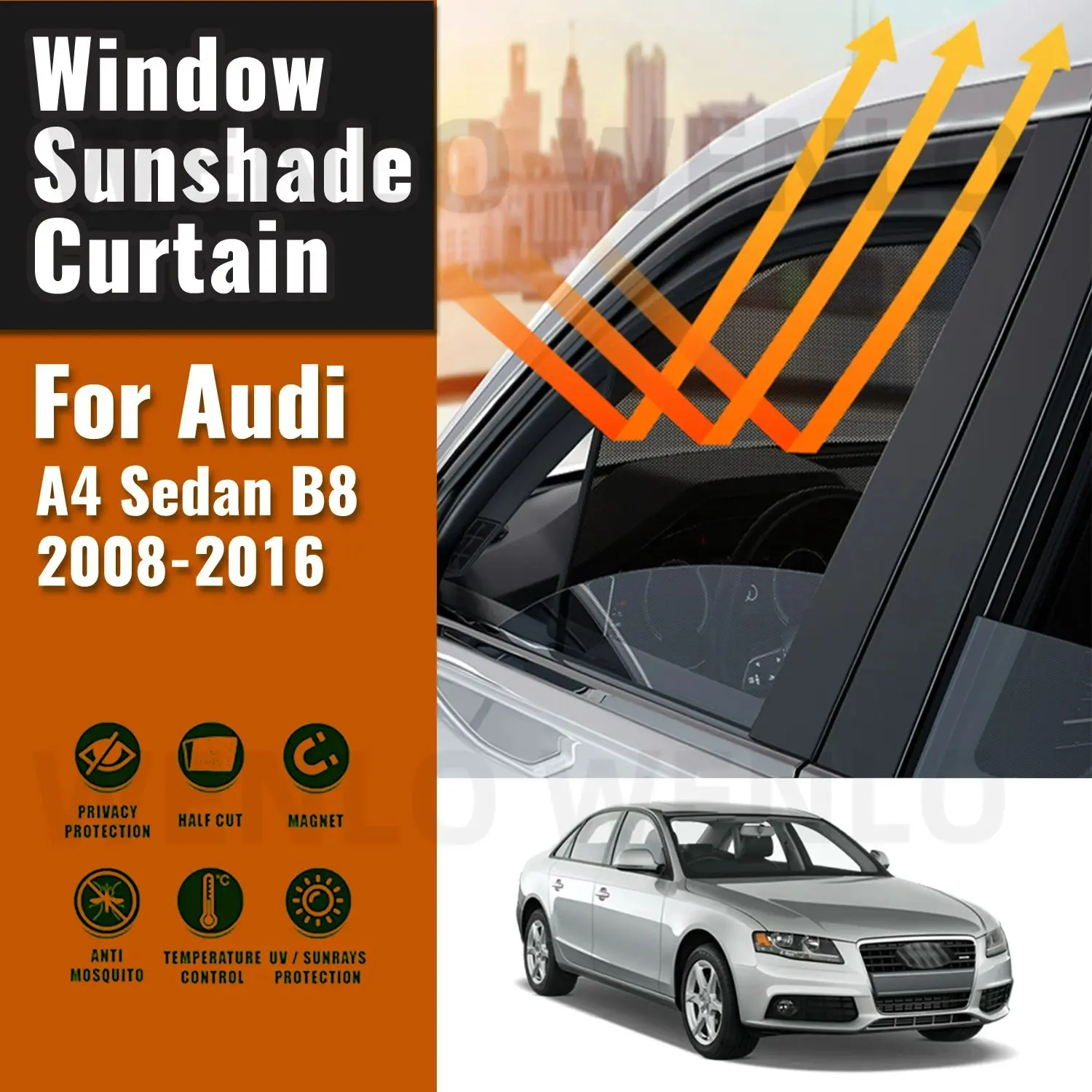 

For Audi A4 B8 Sedan 2008-2016 Magnetic Car Sunshade Shield Front Windshield Frame Curtain Rear Side Window Sun Shades