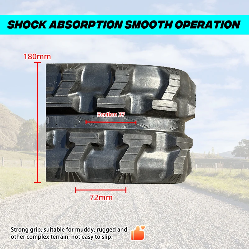 مسار مطاطي واحد، الأبعاد 70.87 × 28.35 × 10.63 بوصة. مناسبة لعمليات الحفارات الصغيرة، متينة ومتينة